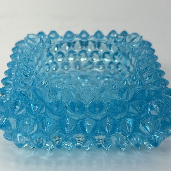 Vintage Brooke Glass Company Aqua Blue Hobnail Salt Cellar Tea Light Holder - Picture 5 of 11